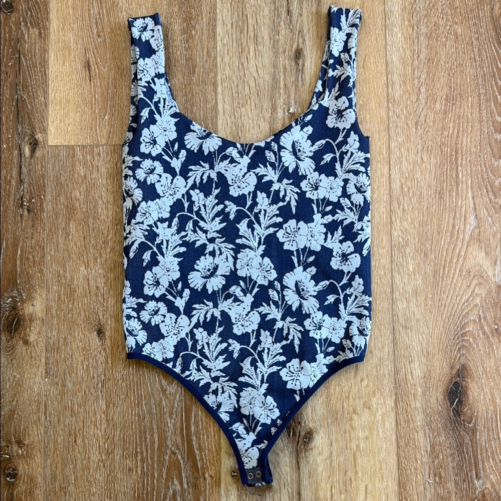 Free People Blue and White Bodysuit